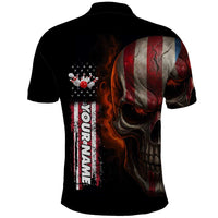 Custom American Flag Skull Polo Shirt with Bowling Pins Flame Effect and Grunge Pattern - Wonder Print Shop