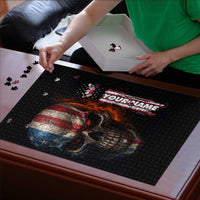Custom American Flag Skull Puzzle with Bowling Pins Flame Effect and Grunge Pattern - Wonder Print Shop