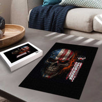 Custom American Flag Skull Puzzle with Bowling Pins Flame Effect and Grunge Pattern - Wonder Print Shop