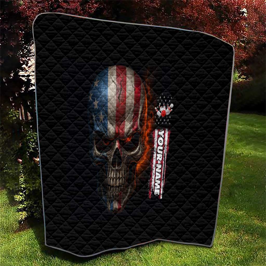 Custom American Flag Skull Quilt with Bowling Pins Flame Effect and Grunge Pattern - Wonder Print Shop