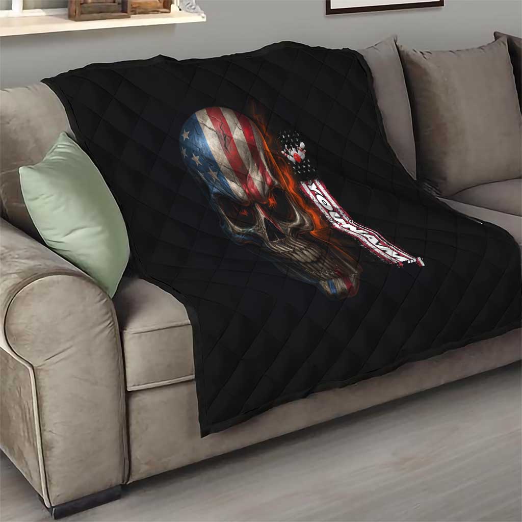 Custom American Flag Skull Quilt with Bowling Pins Flame Effect and Grunge Pattern - Wonder Print Shop