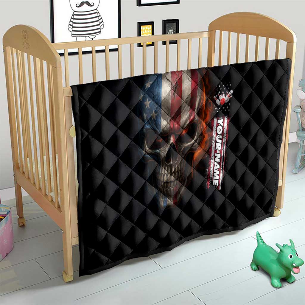 Custom American Flag Skull Quilt with Bowling Pins Flame Effect and Grunge Pattern - Wonder Print Shop