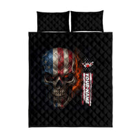 Custom American Flag Skull Quilt Bed Set with Bowling Pins Flame Effect and Grunge Pattern - Wonder Print Shop