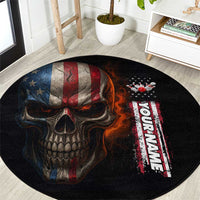 Custom American Flag Skull Round Carpet with Bowling Pins Flame Effect and Grunge Pattern - Wonder Print Shop