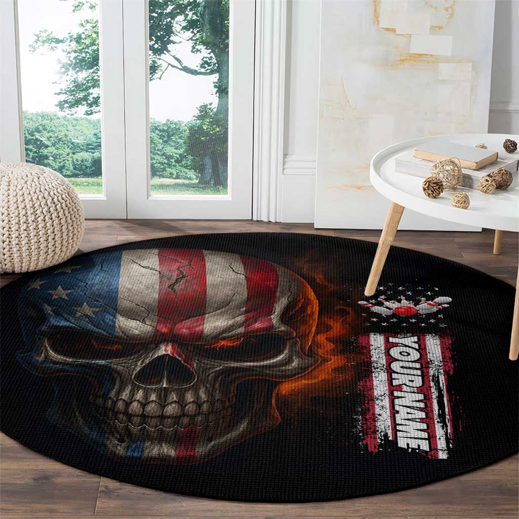 Custom American Flag Skull Round Carpet with Bowling Pins Flame Effect and Grunge Pattern - Wonder Print Shop