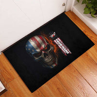 Custom American Flag Skull Rubber Doormat with Bowling Pins Flame Effect and Grunge Pattern - Wonder Print Shop