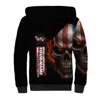 Custom American Flag Skull Sherpa Hoodie with Bowling Pins Flame Effect and Grunge Pattern - Wonder Print Shop