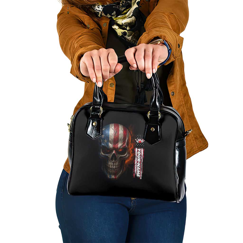 Custom American Flag Skull Shoulder Handbag with Bowling Pins Flame Effect and Grunge Pattern - Wonder Print Shop