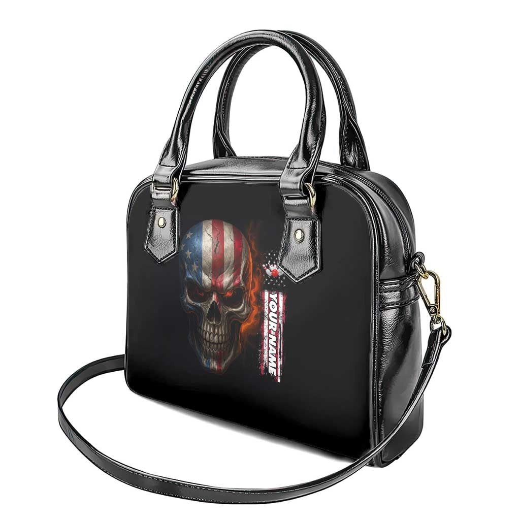 Custom American Flag Skull Shoulder Handbag with Bowling Pins Flame Effect and Grunge Pattern - Wonder Print Shop