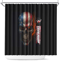 Custom American Flag Skull Shower Curtain with Bowling Pins Flame Effect and Grunge Pattern - Wonder Print Shop
