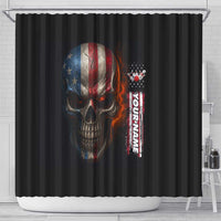 Custom American Flag Skull Shower Curtain with Bowling Pins Flame Effect and Grunge Pattern - Wonder Print Shop