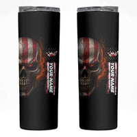 Custom American Flag Skull Skinny Tumbler with Bowling Pins Flame Effect and Grunge Pattern - Wonder Print Shop