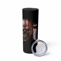 Custom American Flag Skull Skinny Tumbler with Bowling Pins Flame Effect and Grunge Pattern - Wonder Print Shop