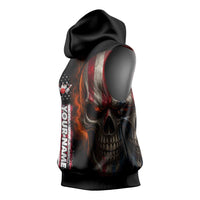 Custom American Flag Skull Sleeveless Hoodie with Bowling Pins Flame Effect and Grunge Pattern - Wonder Print Shop