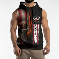 Custom American Flag Skull Sleeveless Hoodie with Bowling Pins Flame Effect and Grunge Pattern - Wonder Print Shop