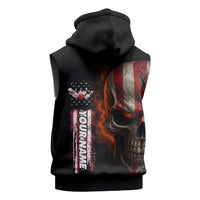 Custom American Flag Skull Sleeveless Zip Hoodie with Bowling Pins Flame Effect and Grunge Pattern - Wonder Print Shop
