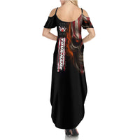Custom American Flag Skull Summer Maxi Dress with Bowling Pins Flame Effect and Grunge Pattern - Wonder Print Shop