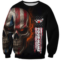 Custom American Flag Skull Sweatshirt with Bowling Pins Flame Effect and Grunge Pattern - Wonder Print Shop