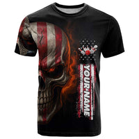 Custom American Flag Skull T Shirt with Bowling Pins Flame Effect and Grunge Pattern - Wonder Print Shop