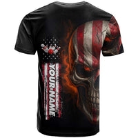 Custom American Flag Skull T Shirt with Bowling Pins Flame Effect and Grunge Pattern - Wonder Print Shop