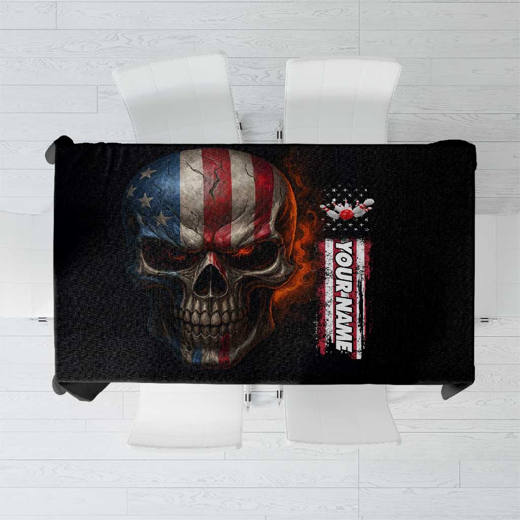 Custom American Flag Skull Tablecloth with Bowling Pins Flame Effect and Grunge Pattern - Wonder Print Shop