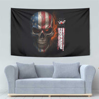 Custom American Flag Skull Tapestry with Bowling Pins Flame Effect and Grunge Pattern - Wonder Print Shop