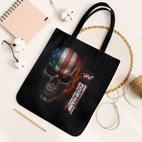 Custom American Flag Skull Tote Bag with Bowling Pins Flame Effect and Grunge Pattern - Wonder Print Shop