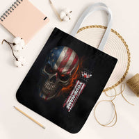 Custom American Flag Skull Tote Bag with Bowling Pins Flame Effect and Grunge Pattern - Wonder Print Shop