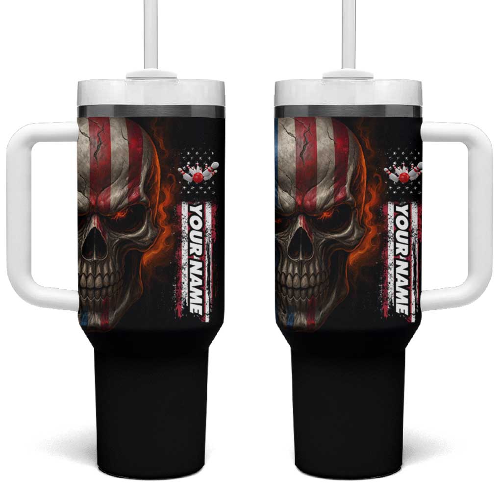 Custom American Flag Skull Tumbler With Handle with Bowling Pins Flame Effect and Grunge Pattern - Wonder Print Shop