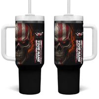 Custom American Flag Skull Tumbler With Handle with Bowling Pins Flame Effect and Grunge Pattern - Wonder Print Shop