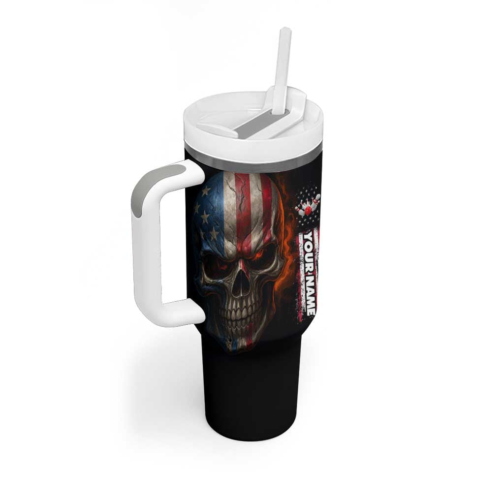Custom American Flag Skull Tumbler With Handle with Bowling Pins Flame Effect and Grunge Pattern - Wonder Print Shop