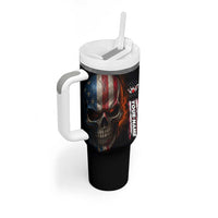 Custom American Flag Skull Tumbler With Handle with Bowling Pins Flame Effect and Grunge Pattern - Wonder Print Shop