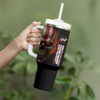 Custom American Flag Skull Tumbler With Handle with Bowling Pins Flame Effect and Grunge Pattern - Wonder Print Shop