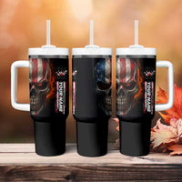 Custom American Flag Skull Tumbler With Handle with Bowling Pins Flame Effect and Grunge Pattern - Wonder Print Shop