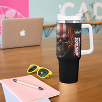 Custom American Flag Skull Tumbler With Handle with Bowling Pins Flame Effect and Grunge Pattern - Wonder Print Shop