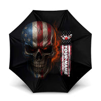 Custom American Flag Skull Umbrella with Bowling Pins Flame Effect and Grunge Pattern - Wonder Print Shop