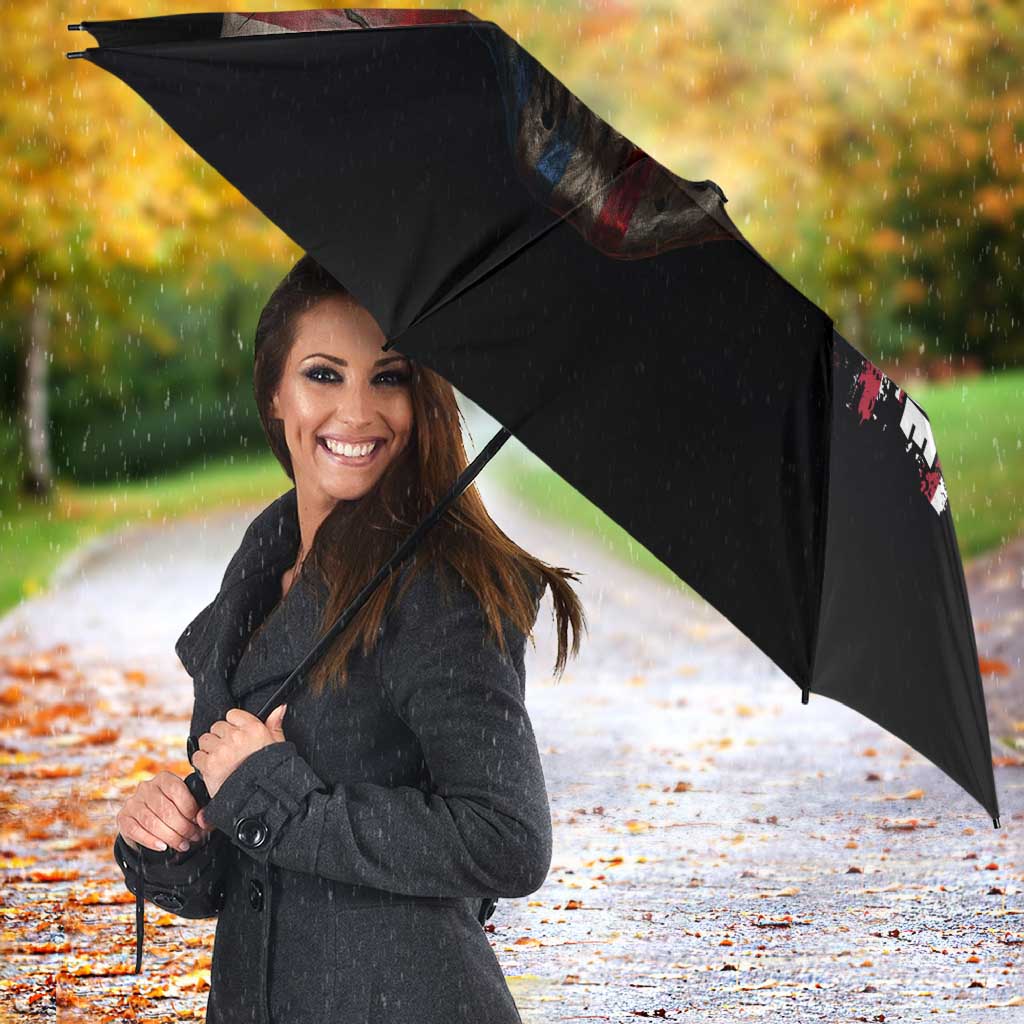 Custom American Flag Skull Umbrella with Bowling Pins Flame Effect and Grunge Pattern - Wonder Print Shop