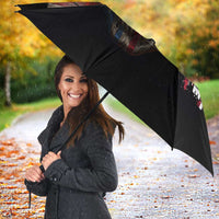 Custom American Flag Skull Umbrella with Bowling Pins Flame Effect and Grunge Pattern - Wonder Print Shop
