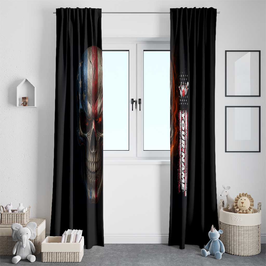 Custom American Flag Skull Window Curtain with Bowling Pins Flame Effect and Grunge Pattern - Wonder Print Shop