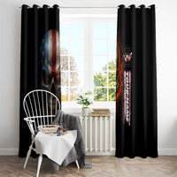 Custom American Flag Skull Window Curtain with Bowling Pins Flame Effect and Grunge Pattern - Wonder Print Shop