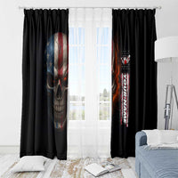 Custom American Flag Skull Window Curtain with Bowling Pins Flame Effect and Grunge Pattern - Wonder Print Shop