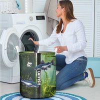 Catfish Fishing Laundry Basket with Underwater River Scene and Green Aquatic Pattern - Wonder Print Shop
