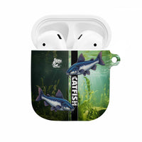 Catfish Fishing AirPods Case with Underwater River Scene and Green Aquatic Pattern - Wonder Print Shop