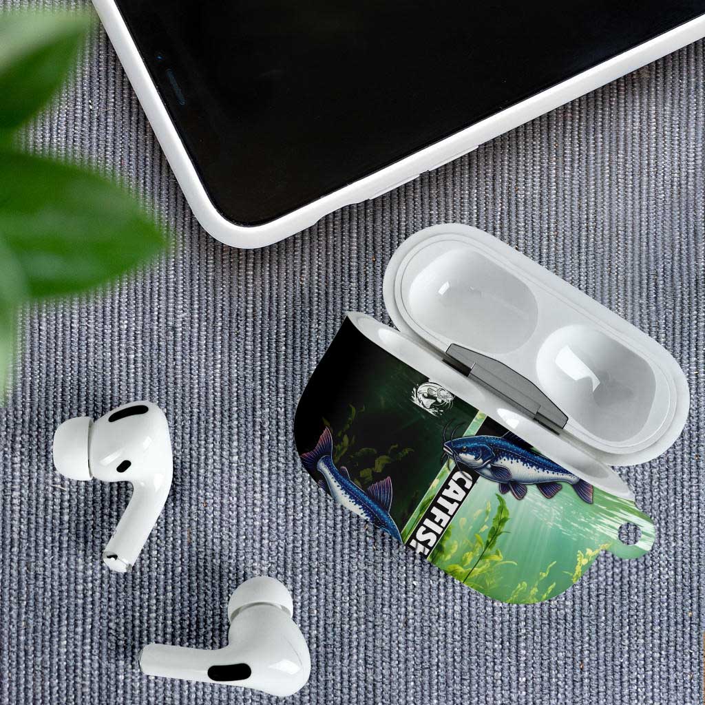 Catfish Fishing AirPods Case with Underwater River Scene and Green Aquatic Pattern - Wonder Print Shop