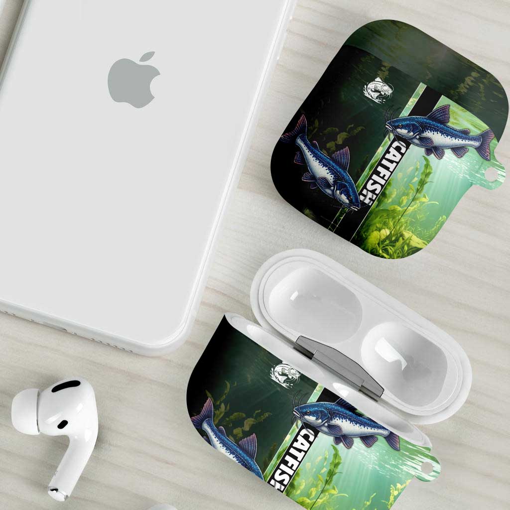 Catfish Fishing AirPods Case with Underwater River Scene and Green Aquatic Pattern - Wonder Print Shop