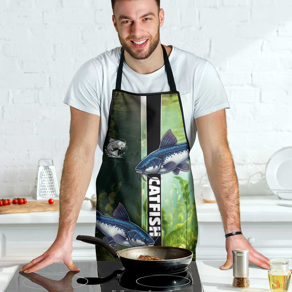 Catfish Fishing Apron with Underwater River Scene and Green Aquatic Pattern - Wonder Print Shop