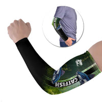 Custom Catfish Fishing Arm Sleeves with Underwater River Scene and Green Aquatic Pattern - Wonder Print Shop