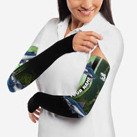 Custom Catfish Fishing Arm Sleeves with Underwater River Scene and Green Aquatic Pattern - Wonder Print Shop