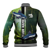 Custom Catfish Fishing Baseball Jacket with Underwater River Scene and Green Aquatic Pattern - Wonder Print Shop
