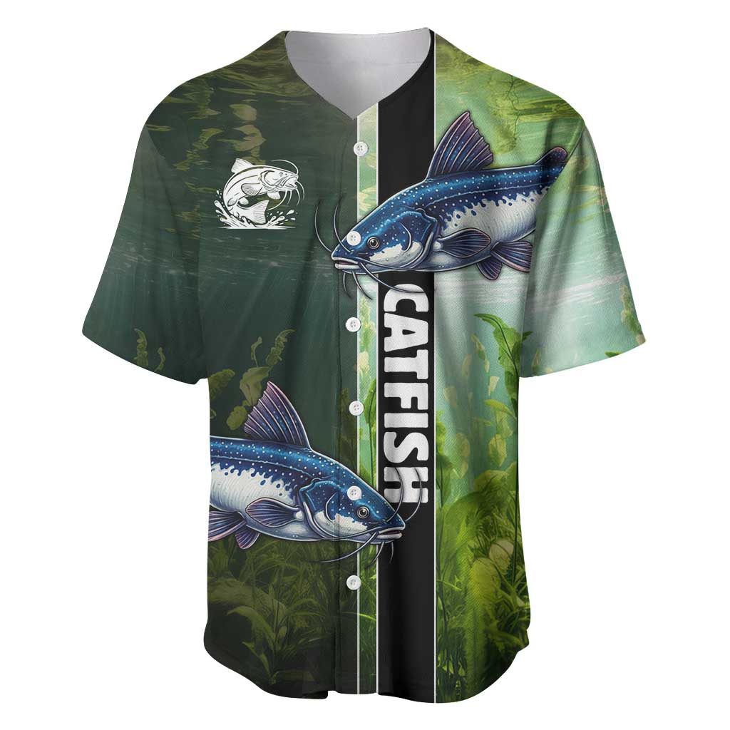 Custom Catfish Fishing Baseball Jersey with Underwater River Scene and Green Aquatic Pattern - Wonder Print Shop